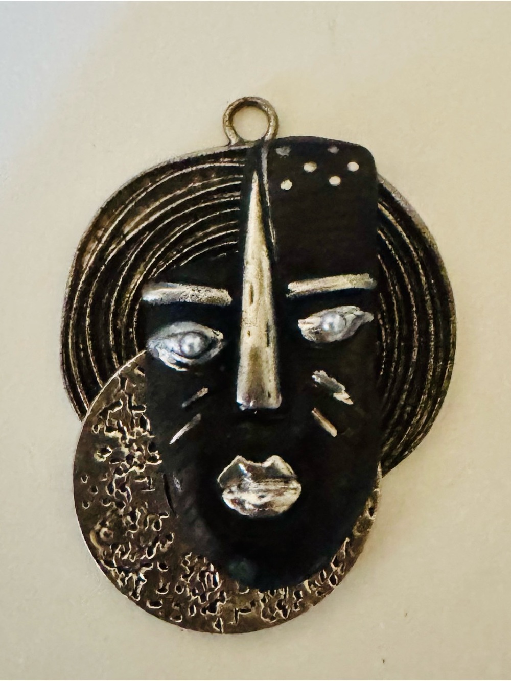 Abstract Black & Silver Mask Pendant Necklace - Artisan Women’s Jewelry